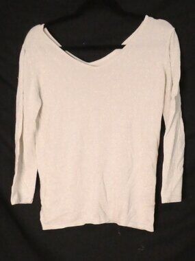 BEECHERS BROOK Grey V-Neck Knit Sweater Shimmering Silver Fibers - Size Large